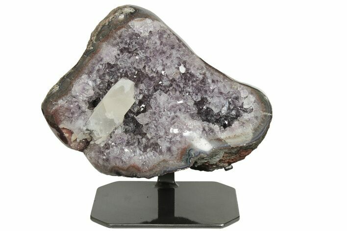 9.5" Amethyst Geode with Calcite on Metal Stand - Uruguay